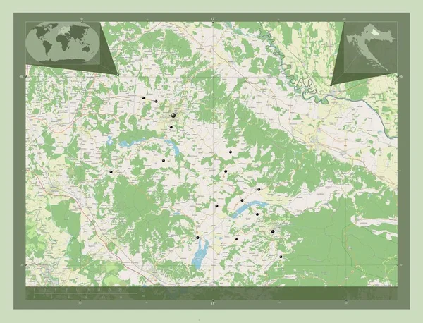 Bjelovarska Bilogorska Provincie Kroatië Open Plattegrond Locaties Van Grote Steden — Stockfoto