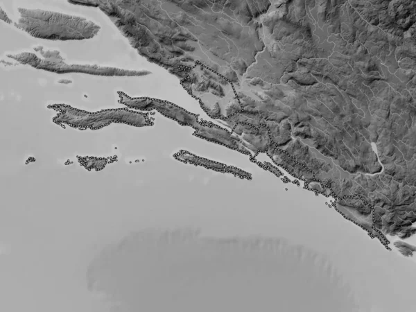 Dubrovacko Neretvanska County Croatia Grayscale Elevation Map Lakes Rivers — Stock Photo, Image