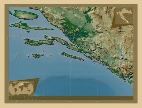 Liguacko Neretvanska Contea Croazia Mappa Elevazione Colorata Con Laghi Fiumi — Foto Stock