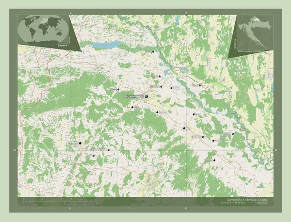 Koprivnicko Krizevacka Contea Croazia Mappa Stradale Aperta Località Nomi Delle — Foto Stock