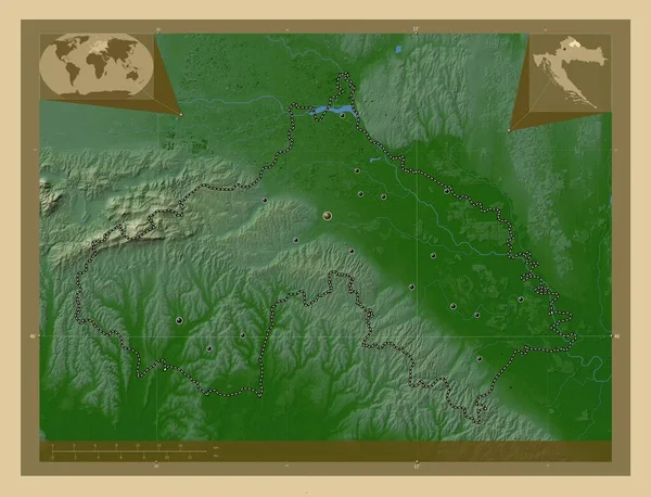 Koprivnicko Krizevacka Provincie Kroatië Gekleurde Hoogtekaart Met Meren Rivieren Locaties — Stockfoto