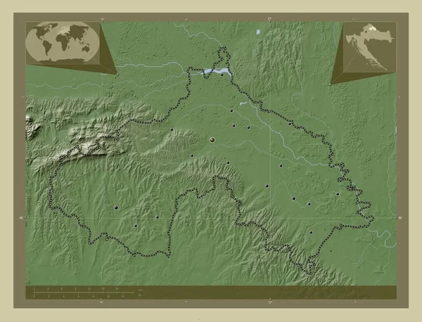 Koprivnicko Krizevacka Okres Chorvatsko Zdvihová Mapa Zbarvená Stylu Wiki Jezery — Stock fotografie