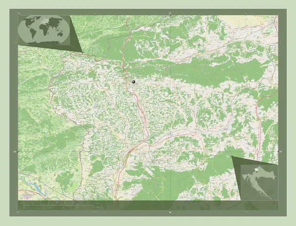 クロアチアの郡Krapinsko Zagorska ストリートマップを開く コーナー補助位置図 — ストック写真