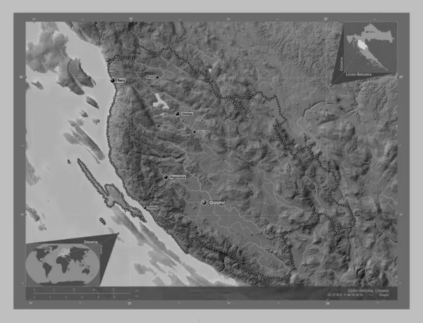 크로아티아 호수와 회색의 지역의 도시들의 위치와 Corner Auxiliary Location — 스톡 사진