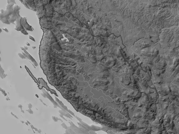Licko Senjska Уезд Хорватии Карта Высот Оттенках Серого Озерами Реками — стоковое фото