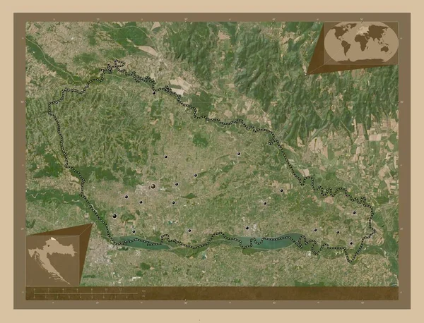 Medimurska 克罗地亚县 低分辨率卫星地图 该区域主要城市的所在地点 角辅助位置图 — 图库照片