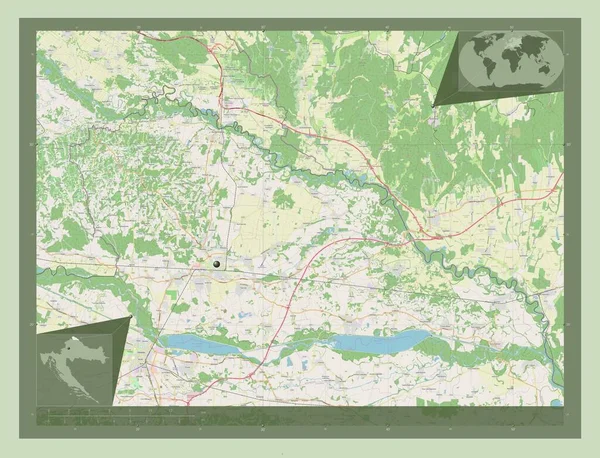 Medimurska 克罗地亚县 开放街道地图 角辅助位置图 — 图库照片