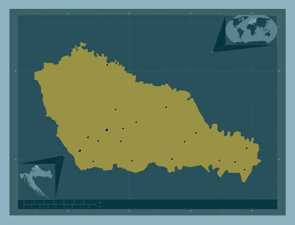 クロアチアの郡メディムルカ しっかりした色の形 地域の主要都市の場所 コーナー補助位置図 — ストック写真