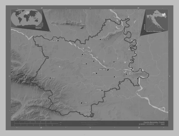 Osjecko Baranjska Condado Croacia Mapa Elevación Escala Grises Con Lagos — Foto de Stock