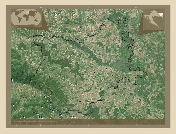 Osjecko Baranjska 克罗地亚县 高分辨率卫星地图 该区域主要城市的所在地点 角辅助位置图 — 图库照片