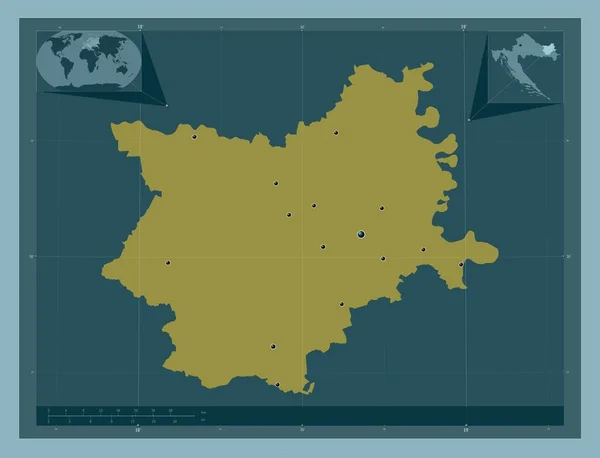 オジェコ バランスカ クロアチアの郡 しっかりした色の形 地域の主要都市の場所 コーナー補助位置図 — ストック写真