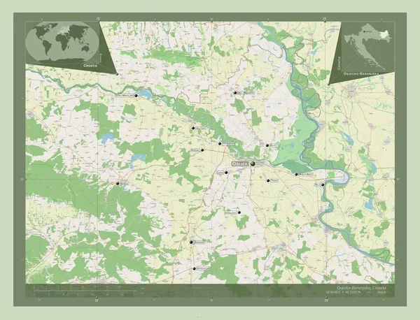 Osjecko Baranjska Powiat Chorwacki Otwórz Mapę Ulic Lokalizacje Nazwy Głównych — Zdjęcie stockowe