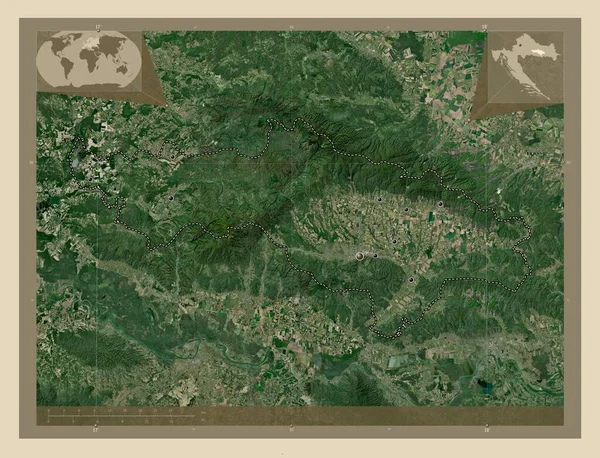 ポゼスコ スラヴォンスカ クロアチアの郡 高解像度衛星地図 地域の主要都市の場所 コーナー補助位置図 — ストック写真