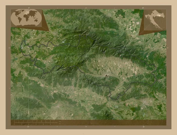 ポゼスコ スラヴォンスカ クロアチアの郡 低解像度衛星地図 コーナー補助位置図 — ストック写真
