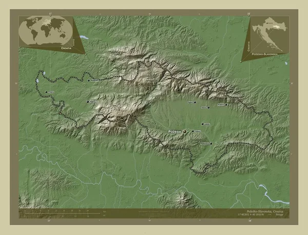 Pozesko Slavonska Επαρχία Κροατίας Υψόμετρο Χάρτη Χρωματισμένο Στυλ Wiki Λίμνες — Φωτογραφία Αρχείου
