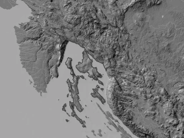 Primorsko Goranska Condado Croacia Mapa Elevación Bilevel Con Lagos Ríos — Foto de Stock
