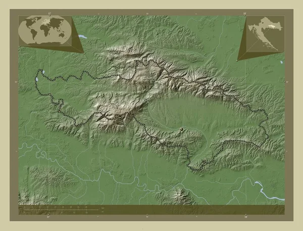 Пожеско Славянская Область Хорватии Карта Высоты Окрашенная Вики Стиле Озерами — стоковое фото