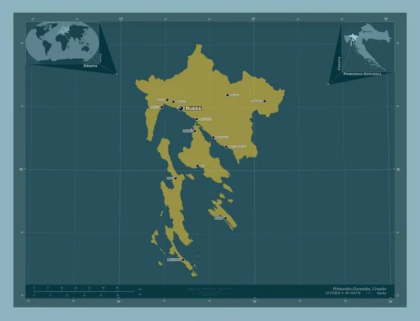 Primorsko Goranska Provincie Kroatië Stevige Kleurvorm Locaties Namen Van Grote — Stockfoto