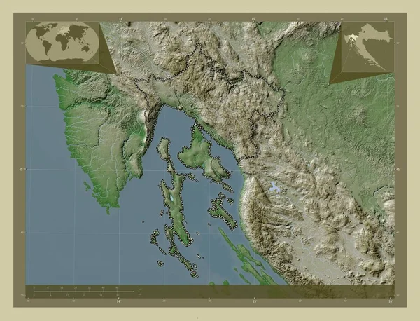 Приморско Горанская Область Хорватия Карта Высоты Окрашенная Вики Стиле Озерами — стоковое фото
