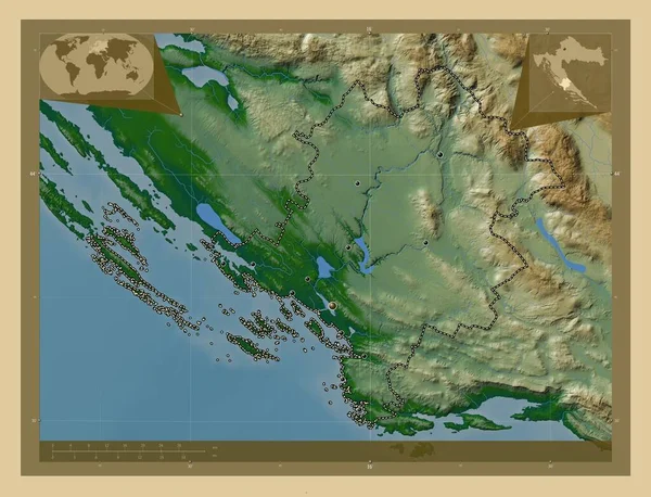 Sibensko Kninska Provincie Kroatië Gekleurde Hoogtekaart Met Meren Rivieren Locaties — Stockfoto