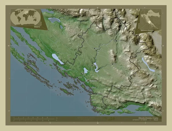 Sibensko Kninska Contea Croazia Mappa Elevazione Colorata Stile Wiki Con — Foto Stock