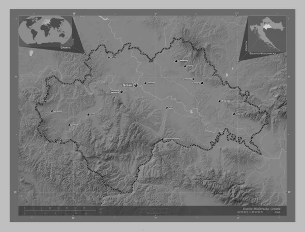 Sisacko Moslavacka Provincie Kroatië Grayscale Hoogte Kaart Met Meren Rivieren — Stockfoto