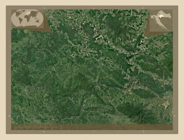 クロアチアのシサコ モスラヴァッカ県 高解像度衛星地図 地域の主要都市の場所 コーナー補助位置図 — ストック写真