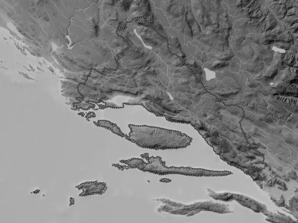 Сплитско Далматинская Область Хорватии Карта Высот Оттенках Серого Озерами Реками — стоковое фото