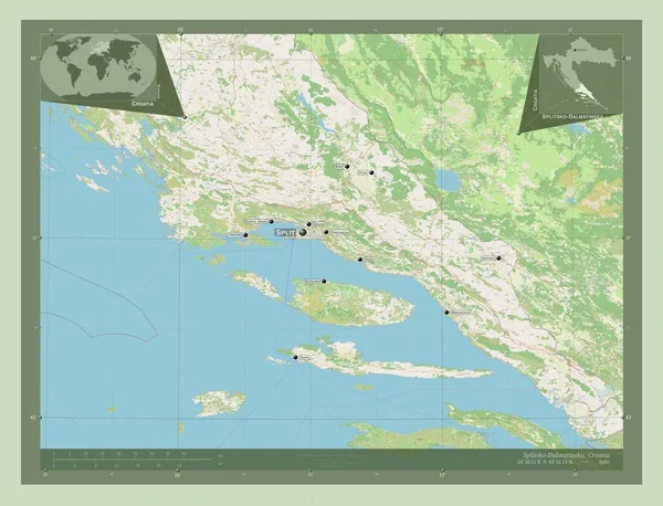 Splitsko Dalmatinska Provincie Kroatië Open Plattegrond Locaties Namen Van Grote — Stockfoto