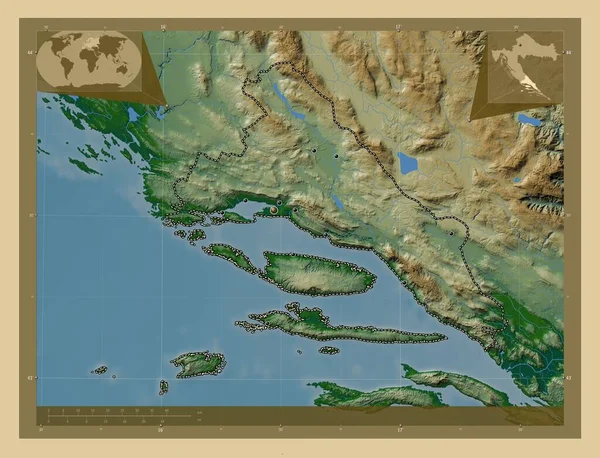 Splitsko Dalmatinska Επαρχία Κροατίας Χρωματιστός Υψομετρικός Χάρτης Λίμνες Και Ποτάμια — Φωτογραφία Αρχείου