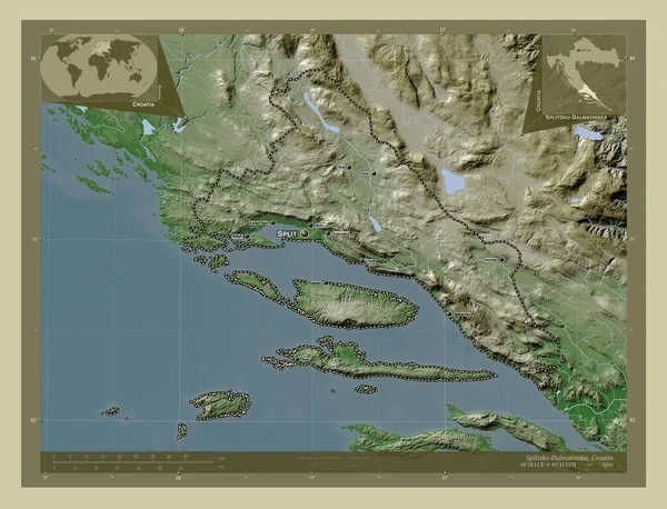 Сплитско Далматинская Область Хорватии Карта Высоты Окрашенная Вики Стиле Озерами — стоковое фото