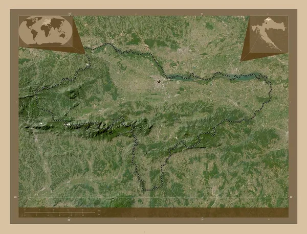クロアチアのヴァラズディンスカ県 低解像度衛星地図 コーナー補助位置図 — ストック写真