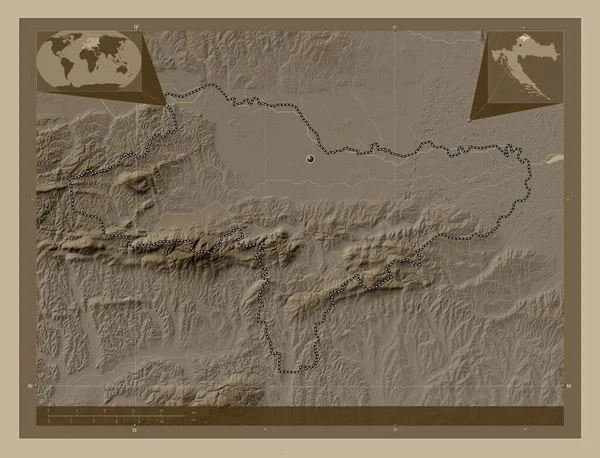 Varazdinska County Croatia Elevation Map Colored Sepia Tones Lakes Rivers — Stock Photo, Image