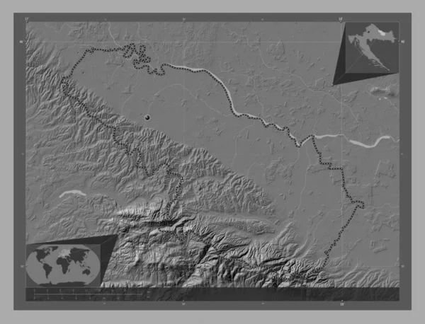 Viroviticko Podravska Powiat Chorwacki Dwupoziomowa Mapa Jeziorami Rzekami Pomocnicze Mapy — Zdjęcie stockowe