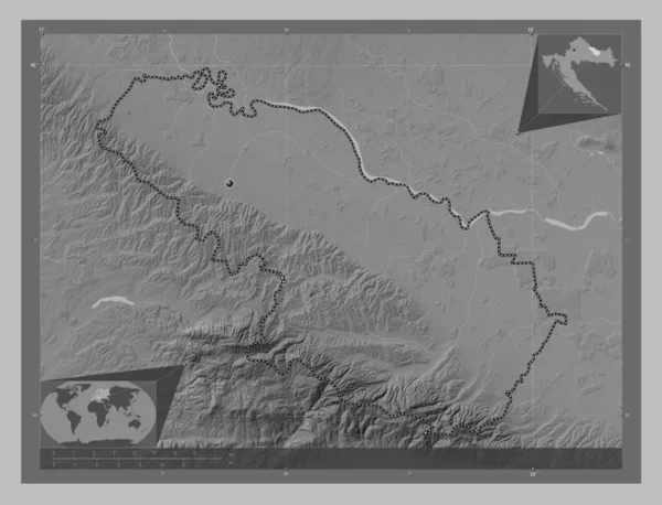 Viroviticko Podravska County Croatia Grayscale Elevation Map Lakes Rivers Corner — Stock Photo, Image