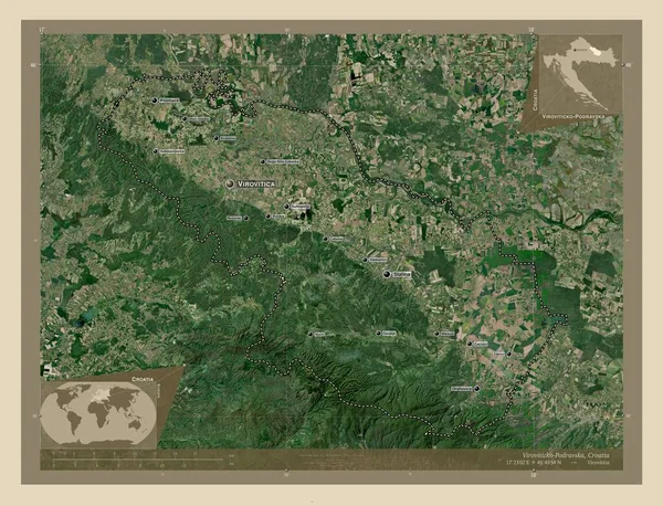 Viroviticko Podravska Powiat Chorwacki Mapa Satelity Wysokiej Rozdzielczości Lokalizacje Nazwy — Zdjęcie stockowe