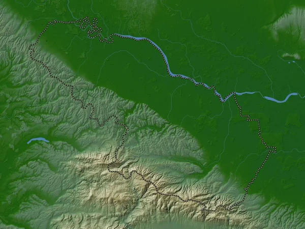 Viroviticko Podravska 克罗地亚县 带有湖泊和河流的彩色高程图 — 图库照片