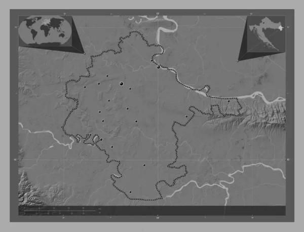 Vukovarsko Srijemska Condado Croácia Bilevel Mapa Elevação Com Lagos Rios — Fotografia de Stock