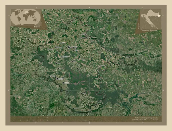 Vukovarsko Srijemska Okręg Chorwacji Mapa Satelity Wysokiej Rozdzielczości Lokalizacje Nazwy — Zdjęcie stockowe