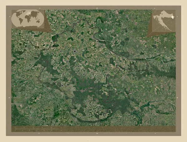 Vukovarsko Srijemska Okręg Chorwacji Mapa Satelity Wysokiej Rozdzielczości Lokalizacje Dużych — Zdjęcie stockowe