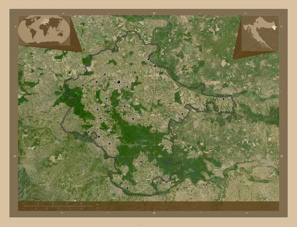 Vukovarsko Srijemska Επαρχία Κροατίας Δορυφορικός Χάρτης Χαμηλής Ανάλυσης Τοποθεσίες Μεγάλων — Φωτογραφία Αρχείου