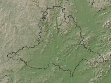 Jihomoravsky, Çek Cumhuriyeti bölgesi. Yükseklik haritası göller ve nehirlerle wiki stilinde renklendirilmiştir