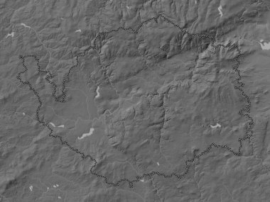 Karlovarsky, Çek Cumhuriyeti bölgesi. Gölleri ve nehirleri olan gri tonlama yükseklik haritası