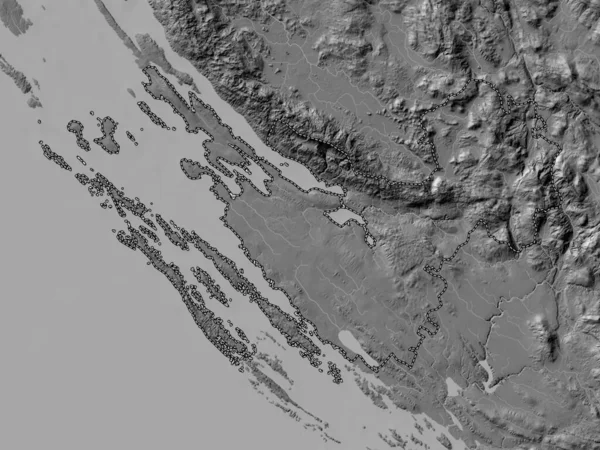 Zadarska Contea Croazia Mappa Dell Elevazione Bilivello Con Laghi Fiumi — Foto Stock