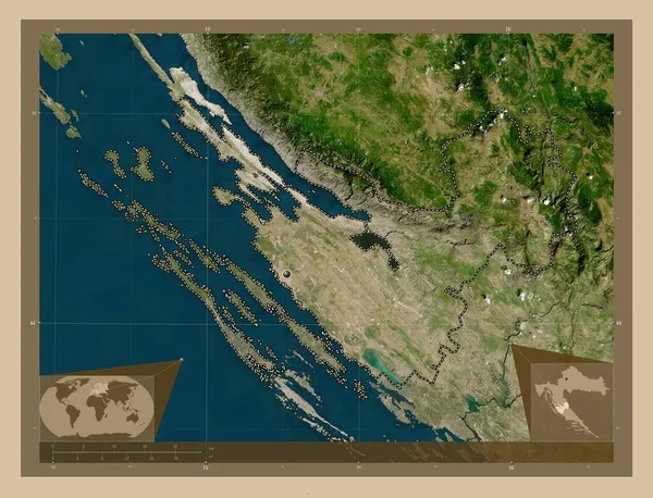 Zadarska Horvátország Megye Kis Felbontású Műholdas Térkép Saroktérképek Kiegészítő Helymeghatározási — Stock Fotó
