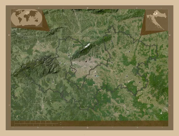 Zagrebacka Condado Croacia Mapa Satelital Baja Resolución Ubicaciones Las Principales — Foto de Stock