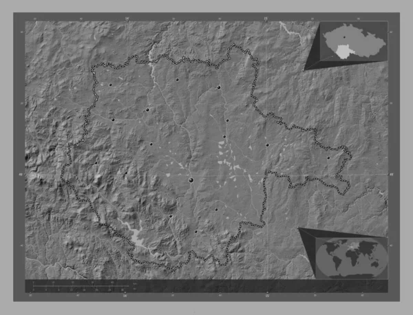 Jihocesky Región República Checa Mapa Elevación Bilevel Con Lagos Ríos — Foto de Stock