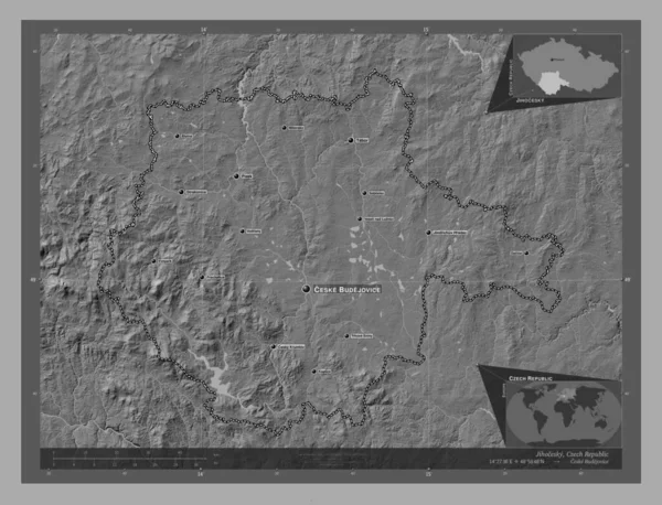 Jihocesky Región República Checa Mapa Elevación Bilevel Con Lagos Ríos —  Fotos de Stock