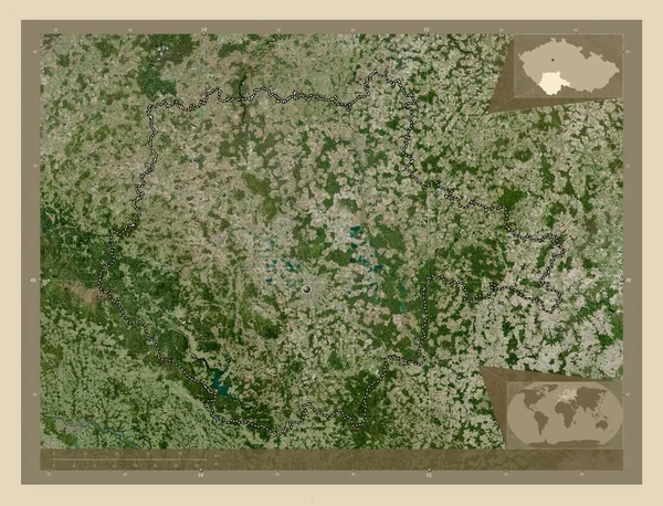 Jihocesky Regionen Tjeckien Högupplöst Satellitkarta Hjälpkartor För Hörnen — Stockfoto