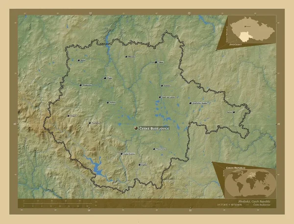Jihočeský Kraj Česká Republika Barevná Mapa Jezery Řekami Umístění Názvy — Stock fotografie